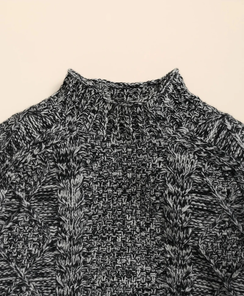 Merino Wool Aran Marled Mock Neck Sweater