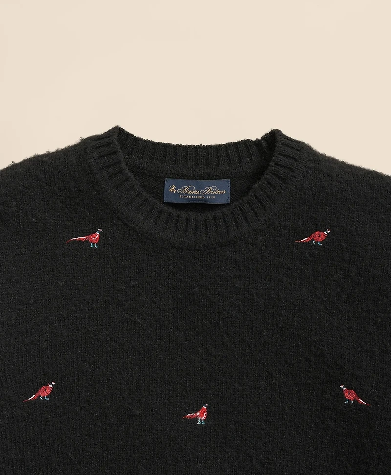 Brushed Wool Pheasant-Embroidered Sweater
