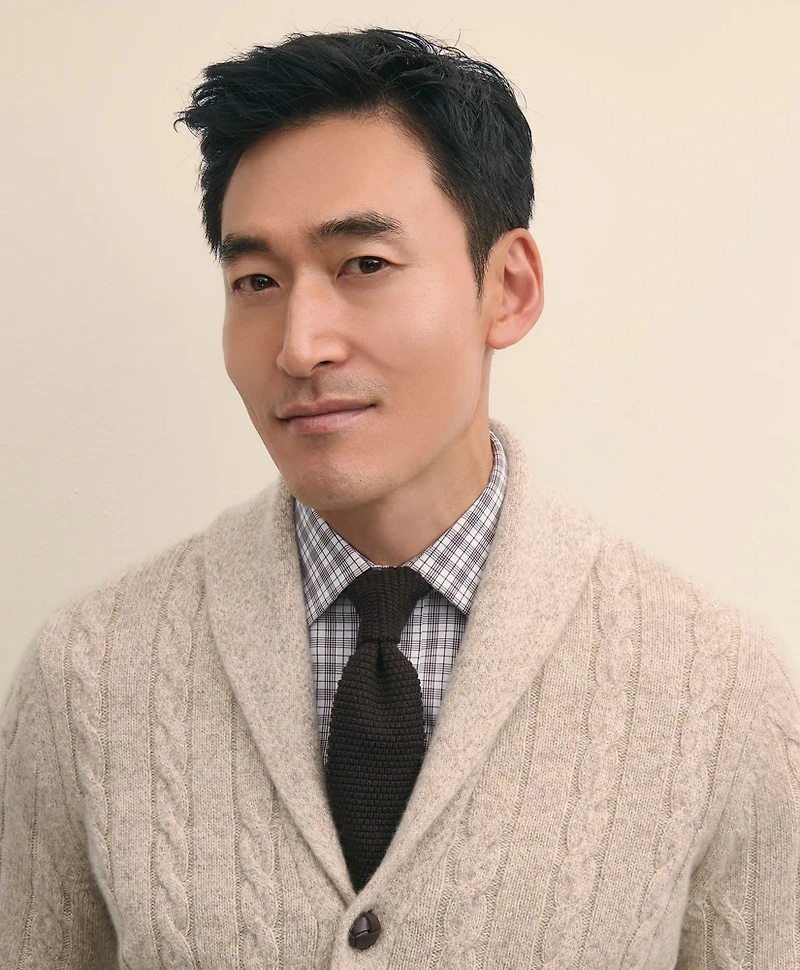 Cashmere Cable Knit Shawl-Collar Cardigan