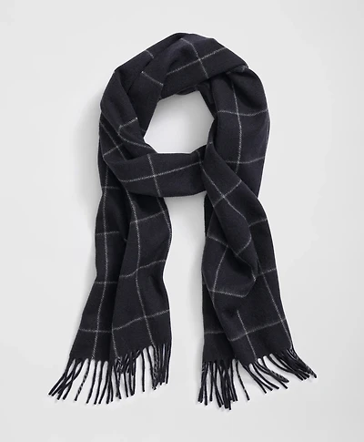 Cashmere Windowpane Fringe Scarf