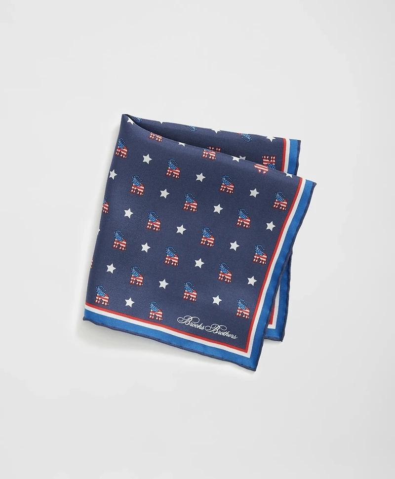 Elephant Motif Silk Pocket Square
