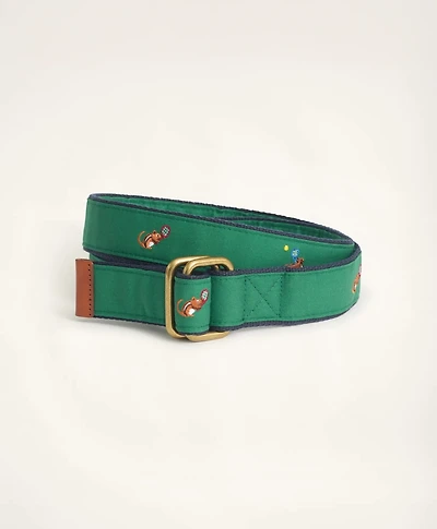 Embroidered Leather Tab D-Ring Belt
