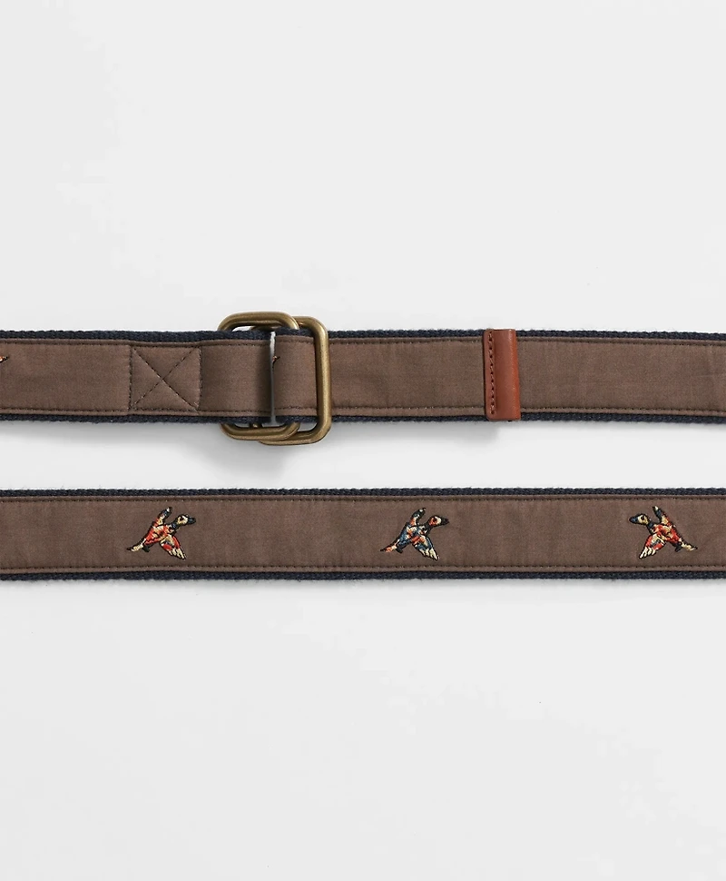 Duck Embroidered Leather Tab D-Ring Belt