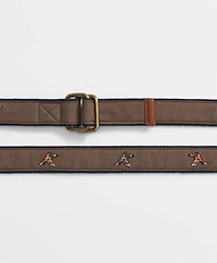 Duck Embroidered Leather Tab D-Ring Belt
