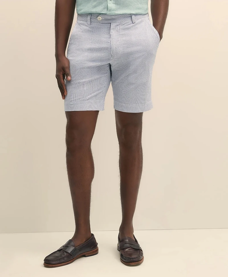 9" Cotton Seersucker Stripe Shorts