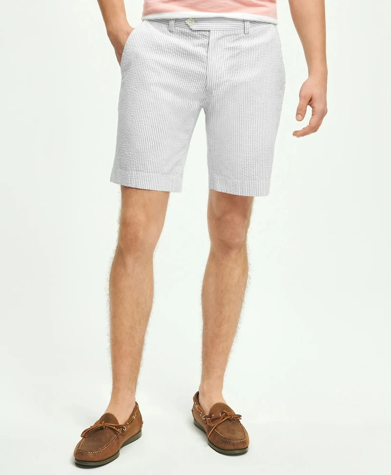 Washed Stretch Cotton Seersucker Shorts