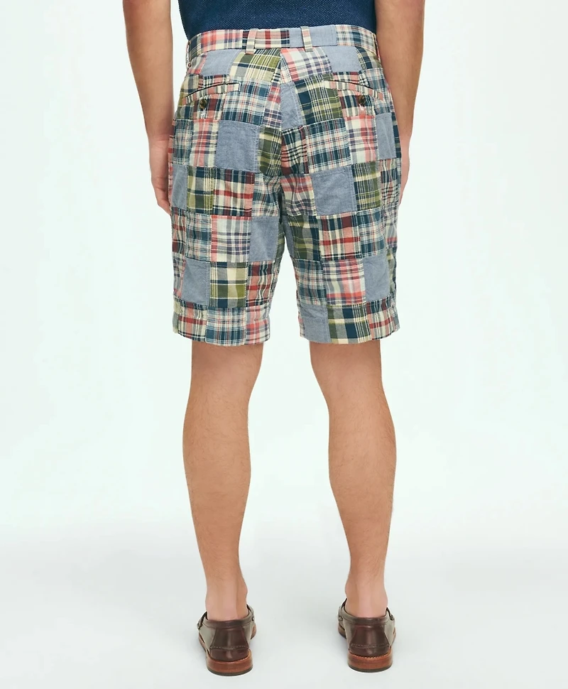 9" Cotton Madras Chambray Patchwork Shorts