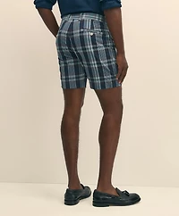 7" Cotton Seersucker Plaid Shorts