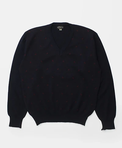 Vintage Brooks Brothers Bird Pattern Intarsia Knit Wool V-Neck Sweater, 1950s, L