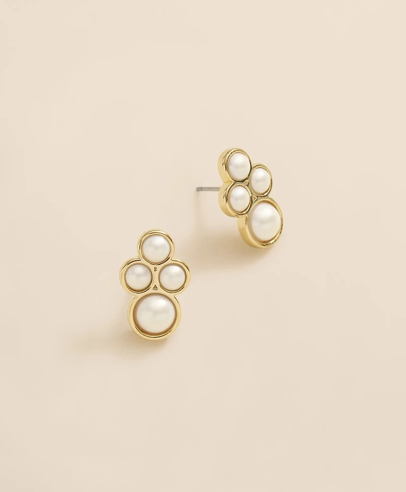 Faux-Pearl Gold-Plated Cluster Earrings