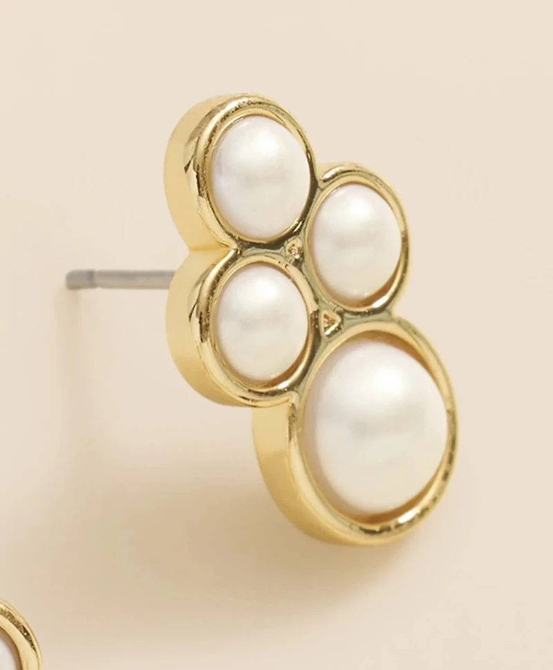 Faux-Pearl Gold-Plated Cluster Earrings