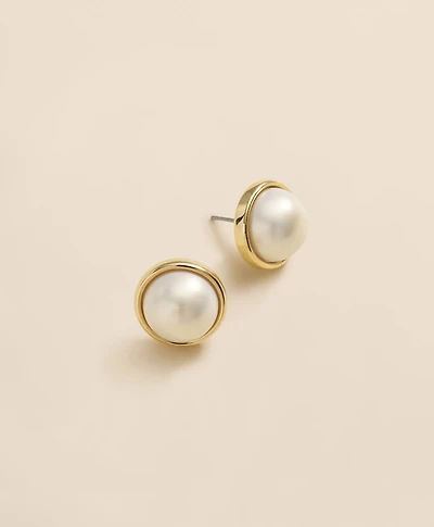Faux-Pearl Gold-Plated Smooth Bezel Stud Earrings