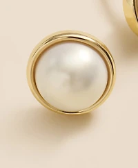 Faux-Pearl Gold-Plated Smooth Bezel Stud Earrings