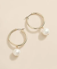 Gold-Tone Faux-Pearl Drop Hoop Earrings