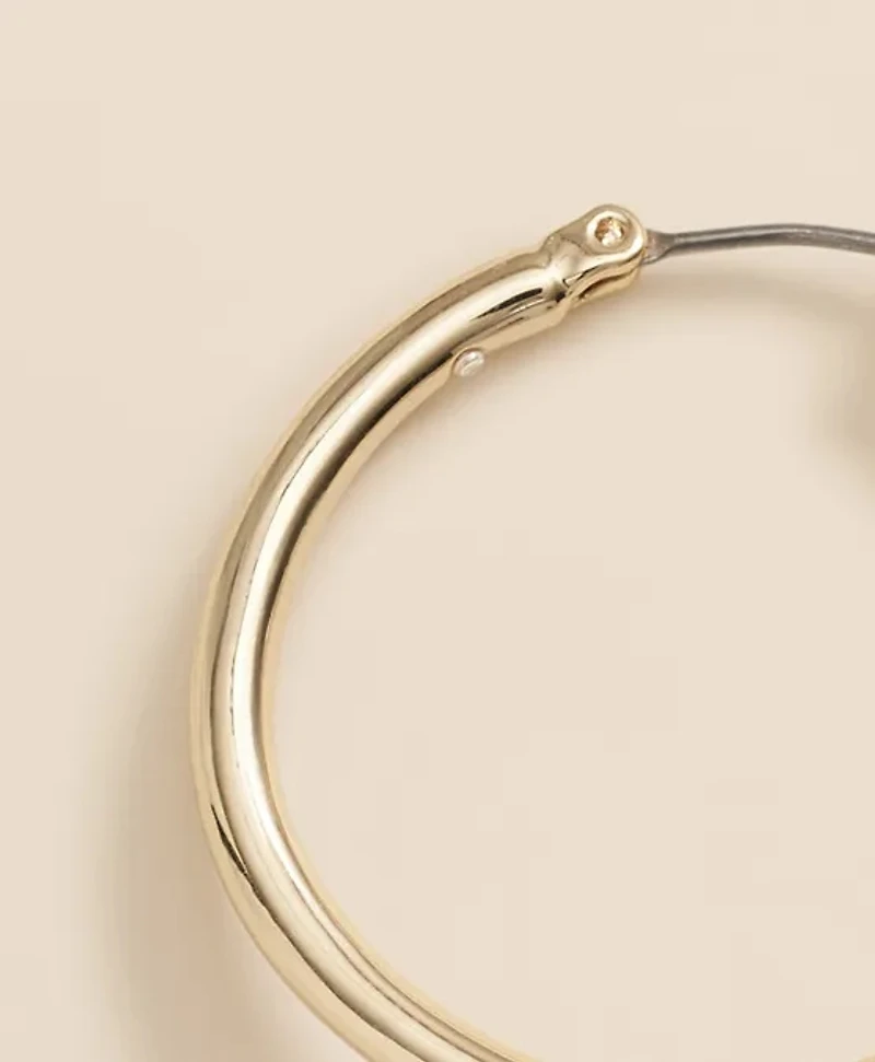 Gold-Tone Faux-Pearl Drop Hoop Earrings