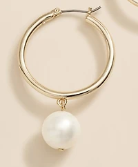Gold-Tone Faux-Pearl Drop Hoop Earrings