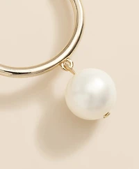Gold-Tone Faux-Pearl Drop Hoop Earrings