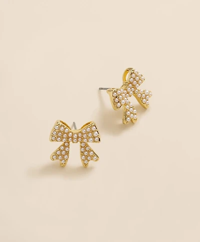 Faux-Pearl Bow Stud Earrings