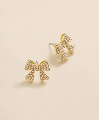 Faux-Pearl Bow Stud Earrings