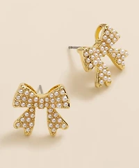 Faux-Pearl Bow Stud Earrings