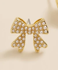 Faux-Pearl Bow Stud Earrings