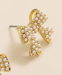 Faux-Pearl Bow Stud Earrings