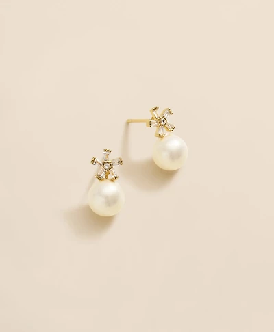 Faux-Pearl Floral Drop Earrings