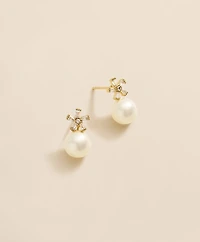 Faux-Pearl Floral Drop Earrings