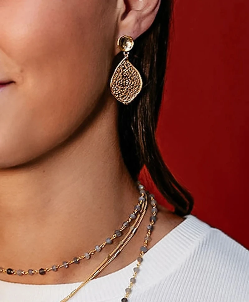 Loni Paul Heart Lace Earrings in 14K Plated Gold