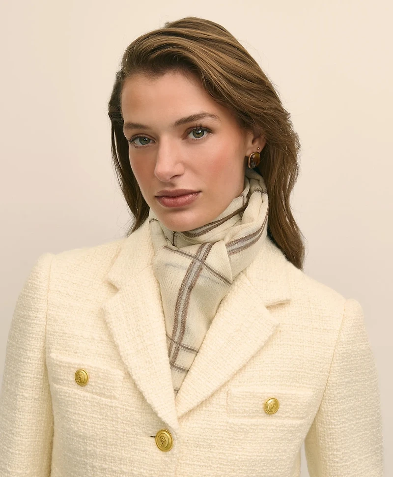 Viscose-Wool-Silk Blend Shimmer Plaid Scarf