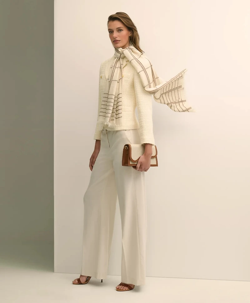 Viscose-Wool-Silk Blend Shimmer Plaid Scarf