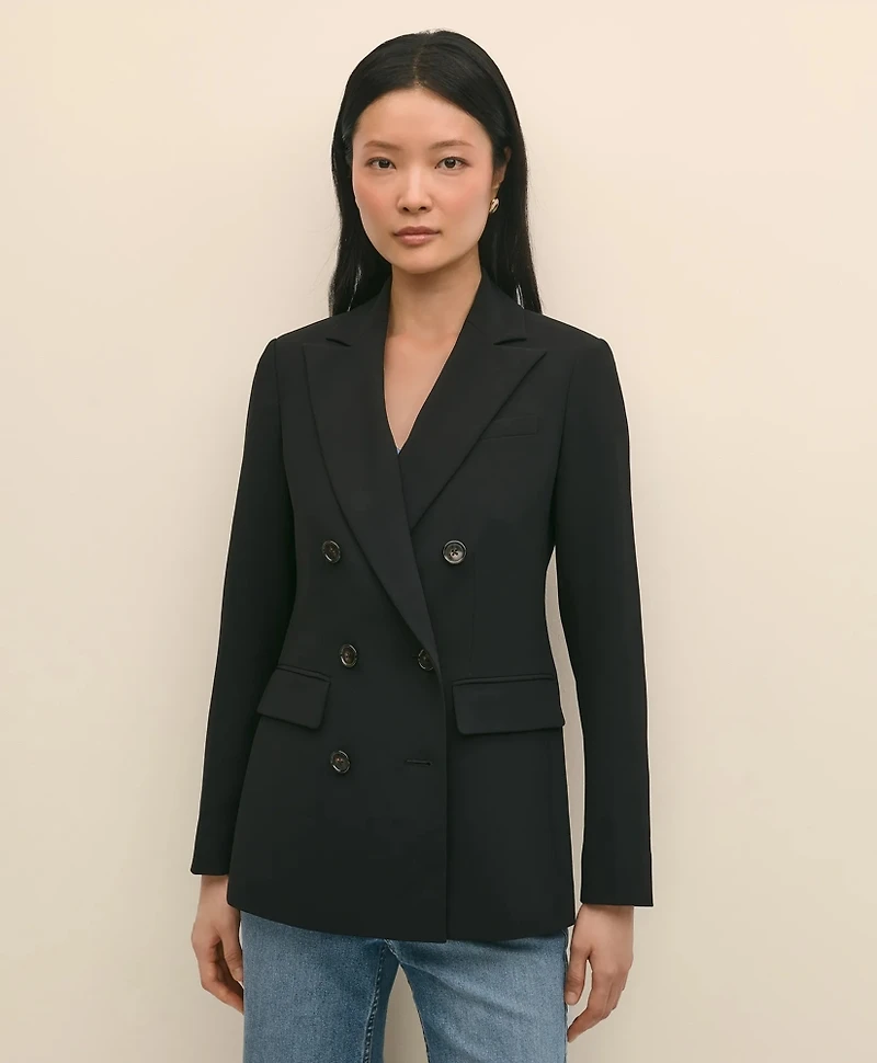 Double-Breasted Peak Lapel Jacket Fine Twill Stretch Crepe