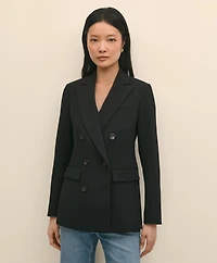 Double-Breasted Peak Lapel Jacket Fine Twill Stretch Crepe