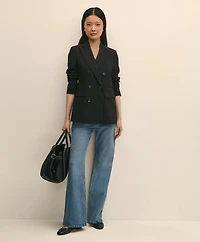 Double-Breasted Peak Lapel Jacket Fine Twill Stretch Crepe