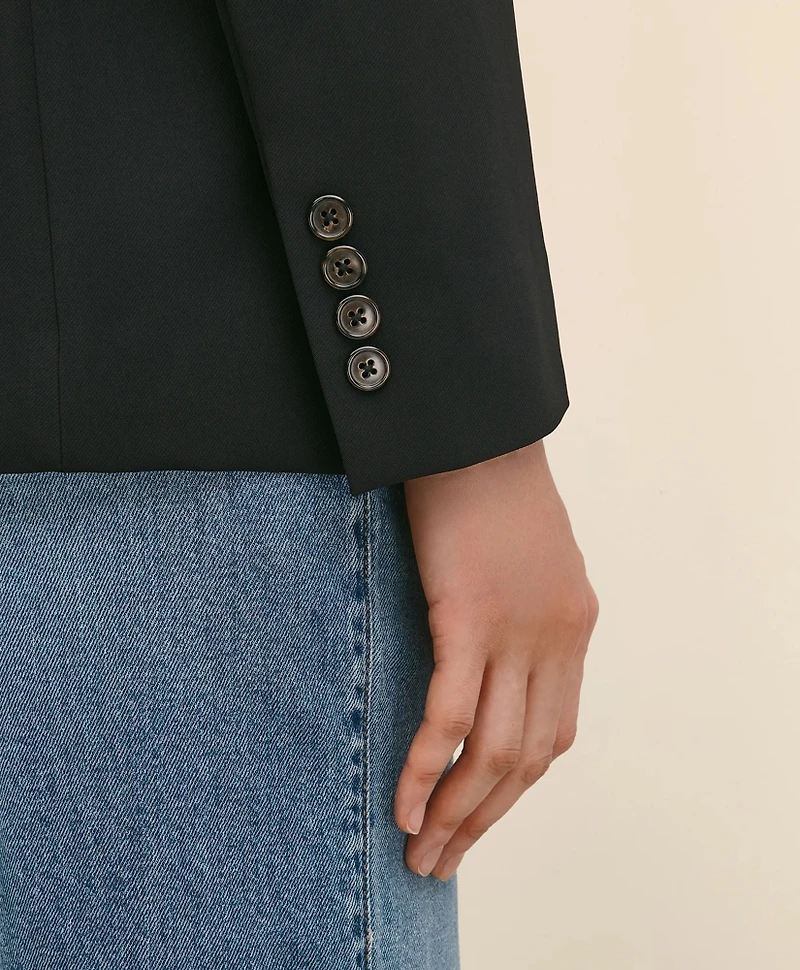 Double-Breasted Peak Lapel Jacket Fine Twill Stretch Crepe