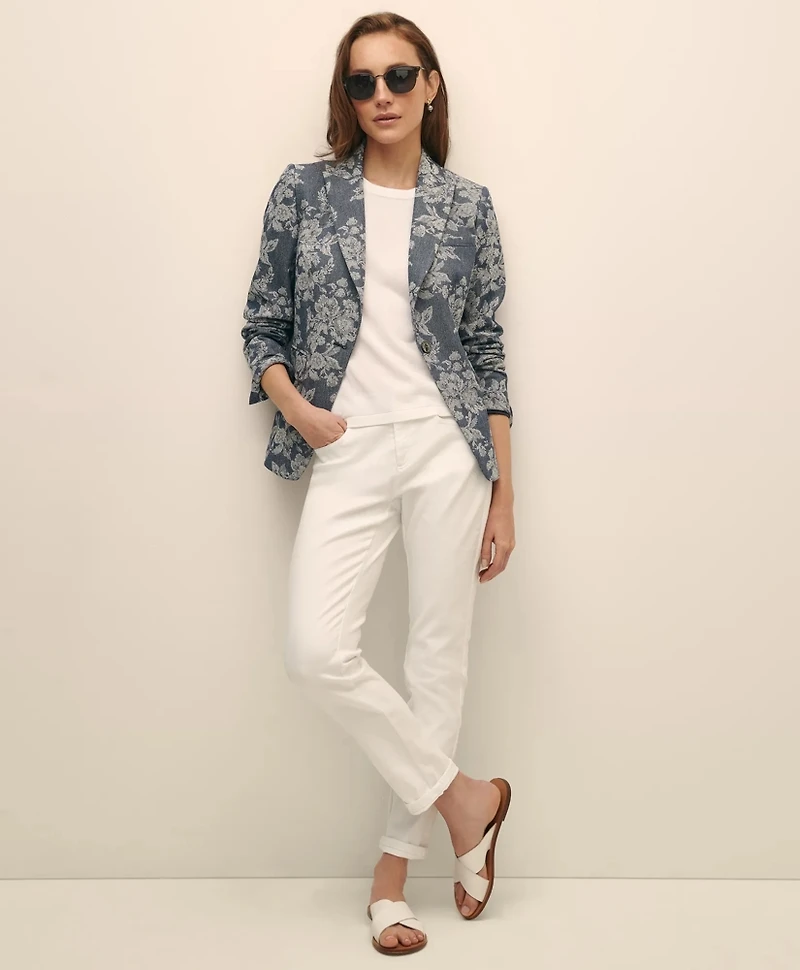 Cotton Blend Floral Jacquard Peak Lapel Jacket