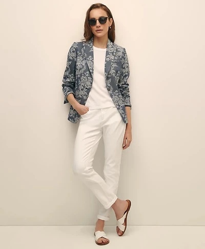 Cotton Blend Floral Jacquard Peak Lapel Jacket