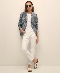 Cotton Blend Floral Jacquard Peak Lapel Jacket