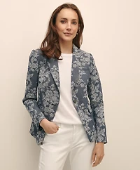 Cotton Blend Floral Jacquard Peak Lapel Jacket