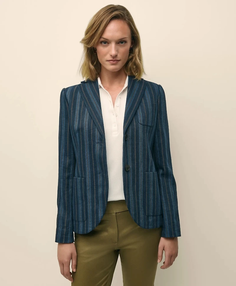 Linen-Cotton Striped Jacquard Jacket