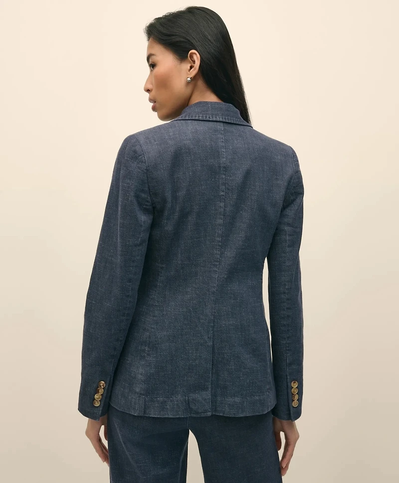 Cotton Blend Denim Peak Lapel Jacket