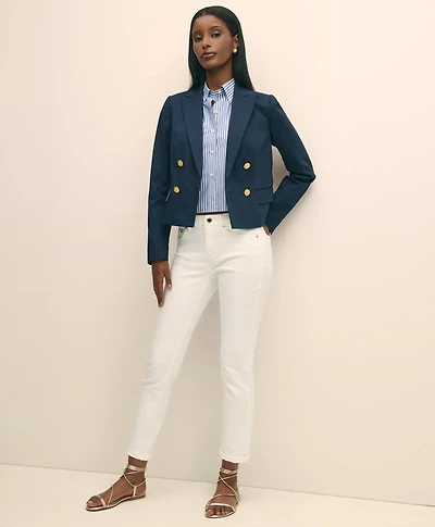 Cropped Double-Breasted Blazer Cotton Faille