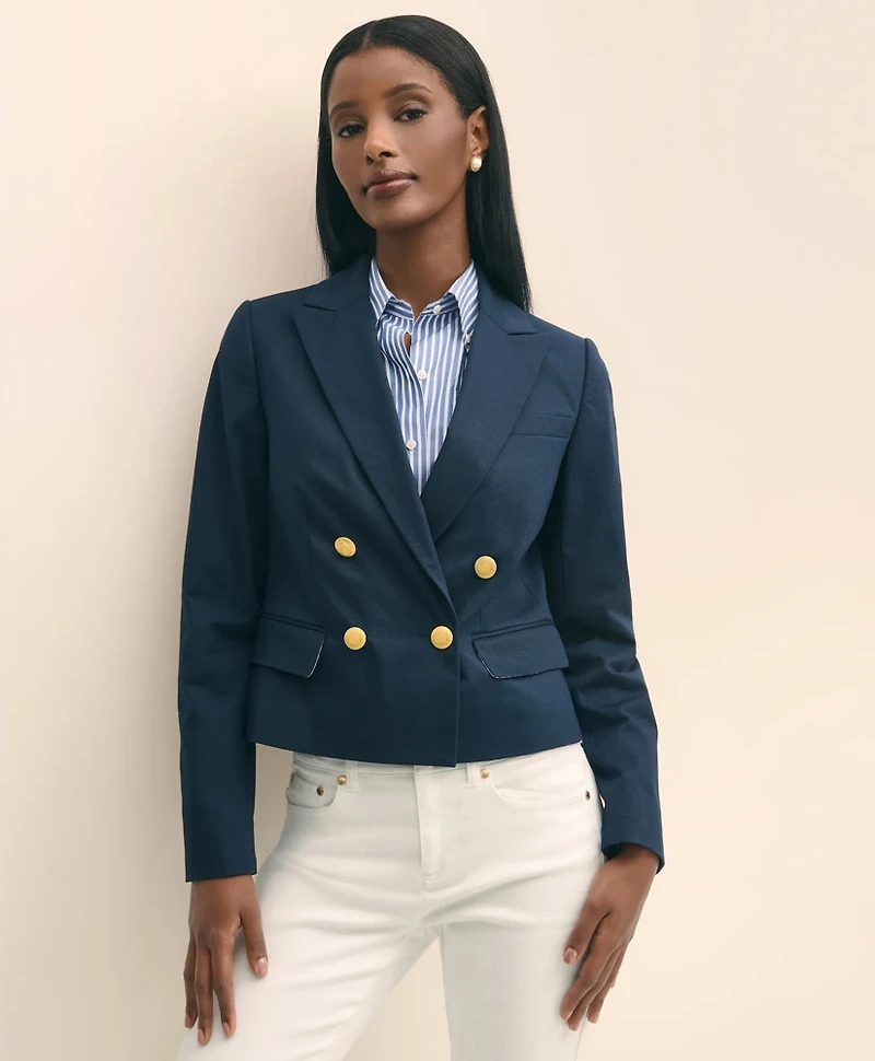 Cropped Double-Breasted Blazer Cotton Faille