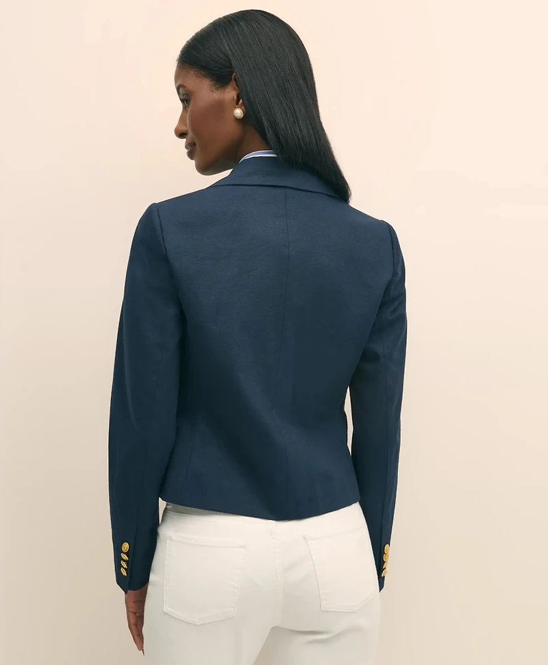Cropped Double-Breasted Blazer Cotton Faille