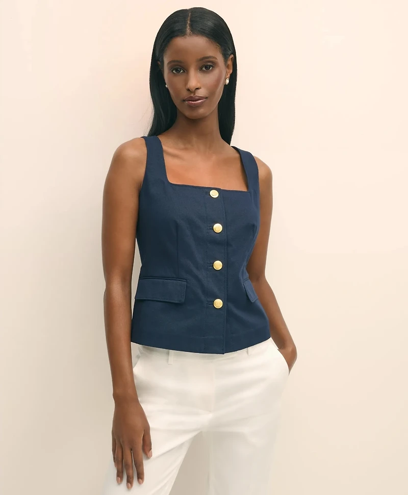 Square Neck Vest Cotton Faille