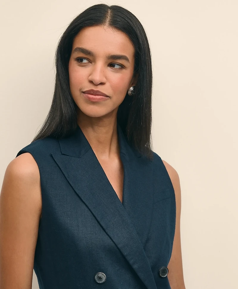 Linen Double-Breasted Peak Lapel Vest