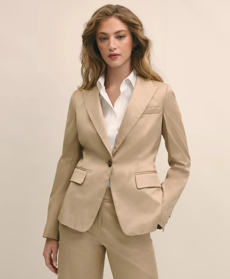 Cotton Blend Sateen Single-Button Peak Lapel Jacket