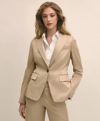 Cotton Blend Sateen Single-Button Peak Lapel Jacket