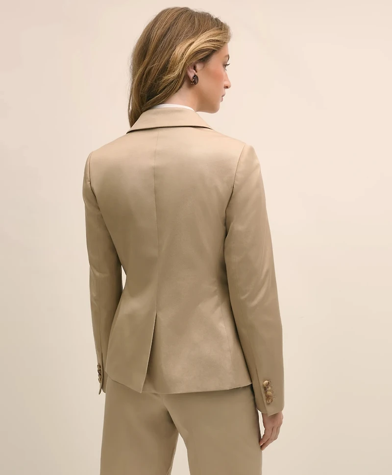 Cotton Blend Sateen Single-Button Peak Lapel Jacket