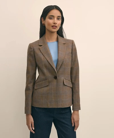 Wool Prince of Wales Plaid Peak Lapel Jacket